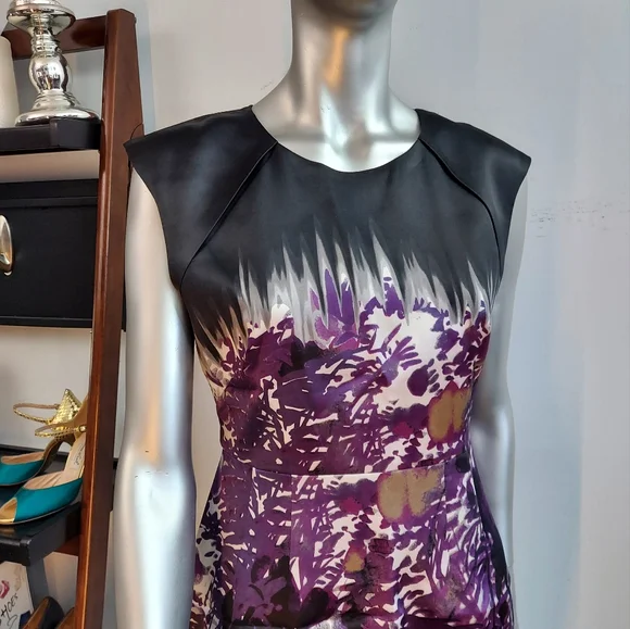 Tahari Sleeveless Dress, Black & Purple, sz 4 - Picture 4 of 14